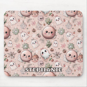 Mousepad Fantasma Cor-de-Rosa e Pastel do Halloween Sem Vis