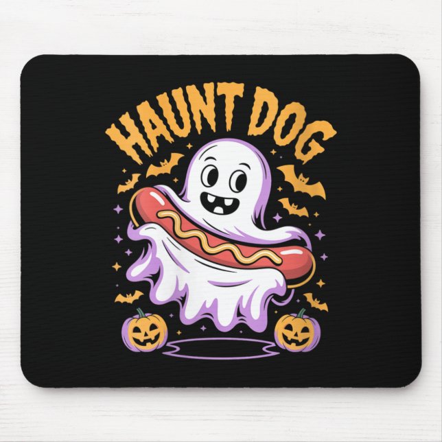 Mousepad Fantasma de cachorro engraçado de Halloween para m (Frente)