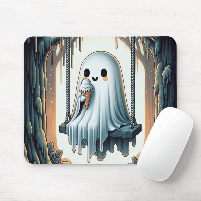 Mousepad Fantasma de Cartoon comendo um Cone de Sorvete (Com mouse)