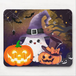 Mousepad Fantasma de Halloween Fofo com Chapéu de Bruxa e A