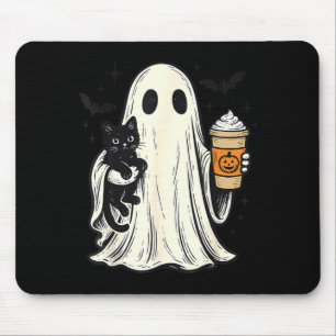Mousepad Fantasma de Halloween Fofo Segurando Gato Preto Ca