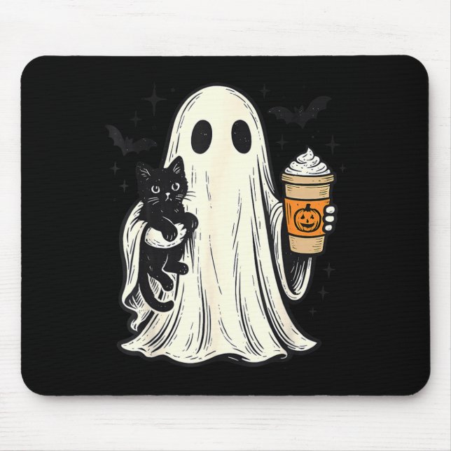 Mousepad Fantasma de Halloween Fofo Segurando Gato Preto Ca (Frente)