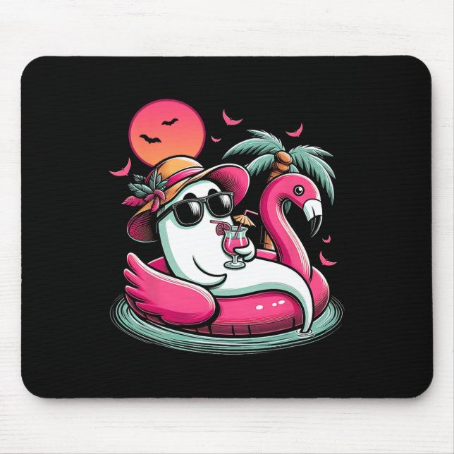 Mousepad Fantasma Em Lifebuoy Flamingo Num Verão De Piscina (Frente)