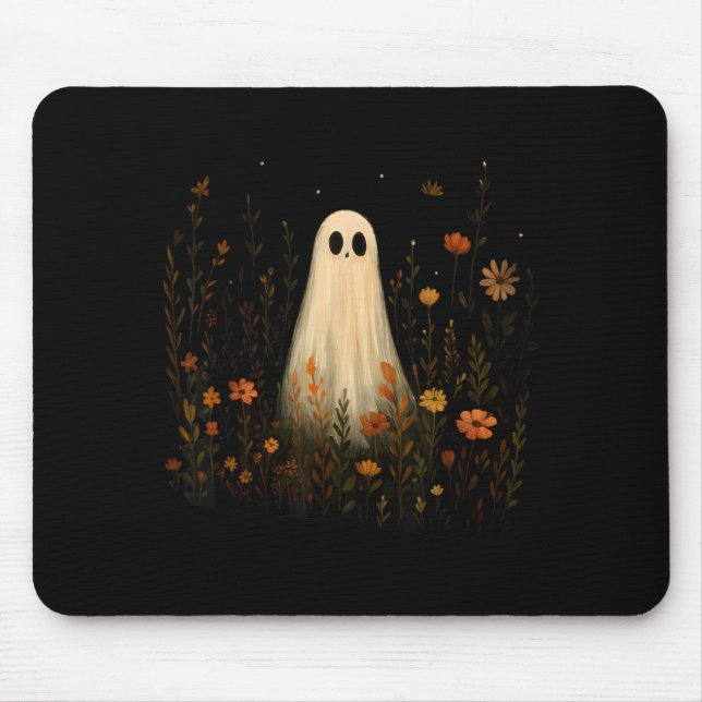 Mousepad Fantasma Em Um Prado Florido Design De Halloween D (Frente)