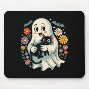 Mousepad Fantasma Floral Groovy Segurando Gato Preto Hallow
