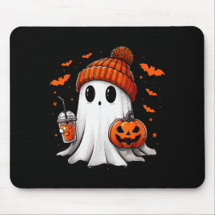 Mousepad Fantasma Fofo Bebendo Café Gelado Abóbora de Hallo