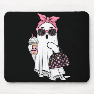 Mousepad Fantasma Fofo Bebendo Café Halloween Fantasma Gelo