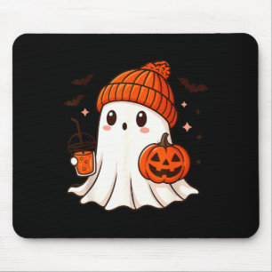 Mousepad Fantasma Fofo com Boné de Abóbora e Café