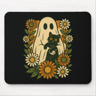 Mousepad Fantasma Fofo Segurando Gato Preto Floral Groovy D