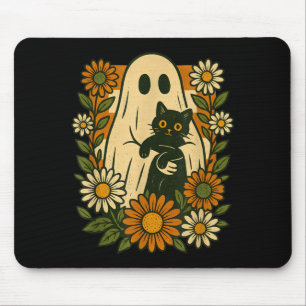 Mousepad Fantasma Fofo Segurando Gato Preto Floral Groovy D
