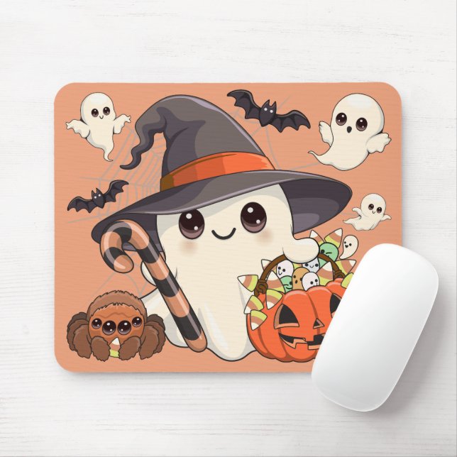 Mousepad Fantasma Kawaii de Halloween Fofo (Com mouse)