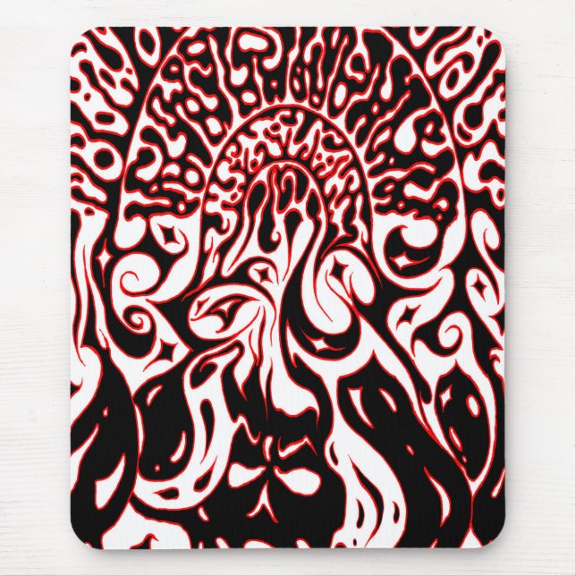 Mousepad Fantasma Psicodélico - Preto Branco e Vermelho (Frente)