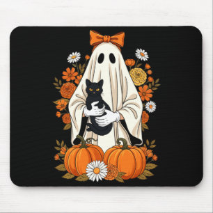 Mousepad Fantasma segurando abóbora floral de gato preto no