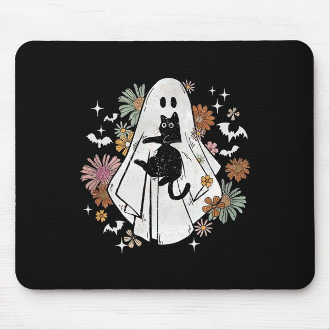 Mousepad Fantasma Spooky Segurando Cabelo Floral Negro (Frente)