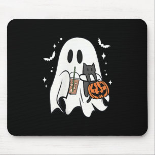 Mousepad Fantasma Spooky segurando Café de gelo preto no Di