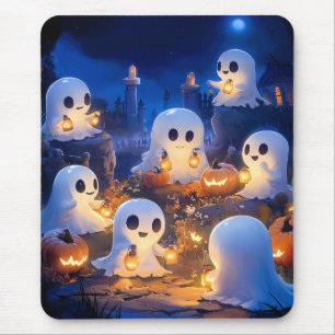 Mousepad Fantasmas de Halloween Lanternas de Abóbora Noite