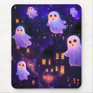 Mousepad Fantasmas de Voo de Cartoon no Halloween Meia-Noit