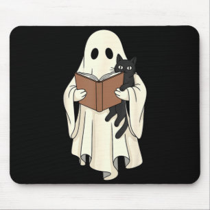 Mousepad Fantasmas e Gato Preto Lendo no Halloween