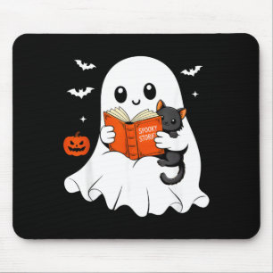 Mousepad Fantasmas Lendo Livro Gato Preto Fantasia de Hallo