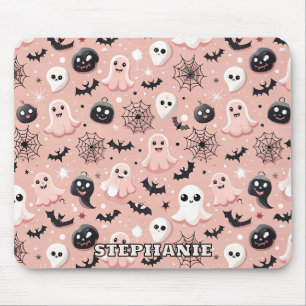 Mousepad Fantasmas Rosa e Padrão Invisível do Halloween