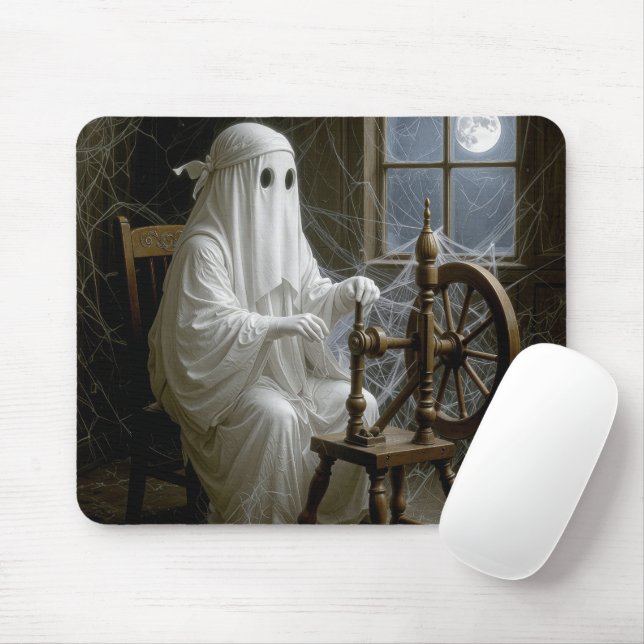Mousepad Fantasmas Tecendo Teias de Aranha em uma Roda de F (Com mouse)