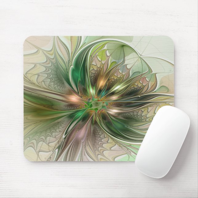 Mousepad Fantasy Moderna Abstrato, Flor Fractal Colorida (Com mouse)