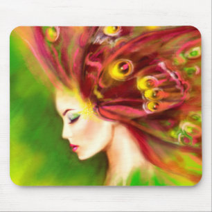 Mousepad Fantasy Retrato linda mulher verde verão