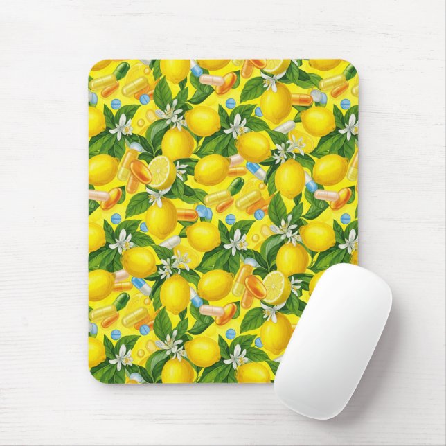 Mousepad Farmácia de padrão de pílula de limão (Com mouse)