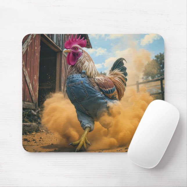 Mousepad Farmer Rooster Kicking Up Dust (Com mouse)