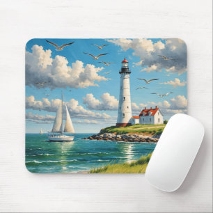 Mousepad Farol Branco Com Navio De Navegação