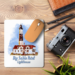 Mousepad Farol de Big Sable Point Aquarela - Michigan