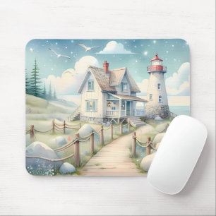 Mousepad Farol de Dreamy Pastel pelo Mar Personalizável
