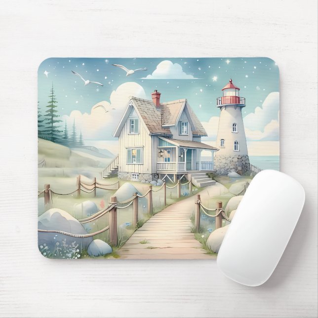 Mousepad Farol Dreamy Pastel perto do mar (Com mouse)