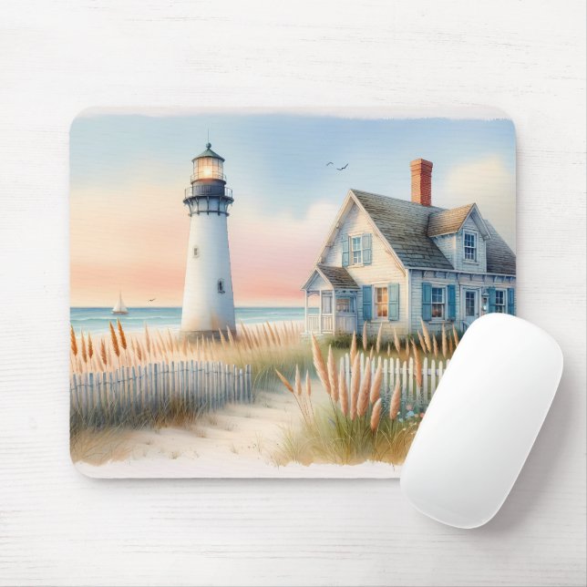 Mousepad Farol e Cena de Aquarela de Algodão (Com mouse)