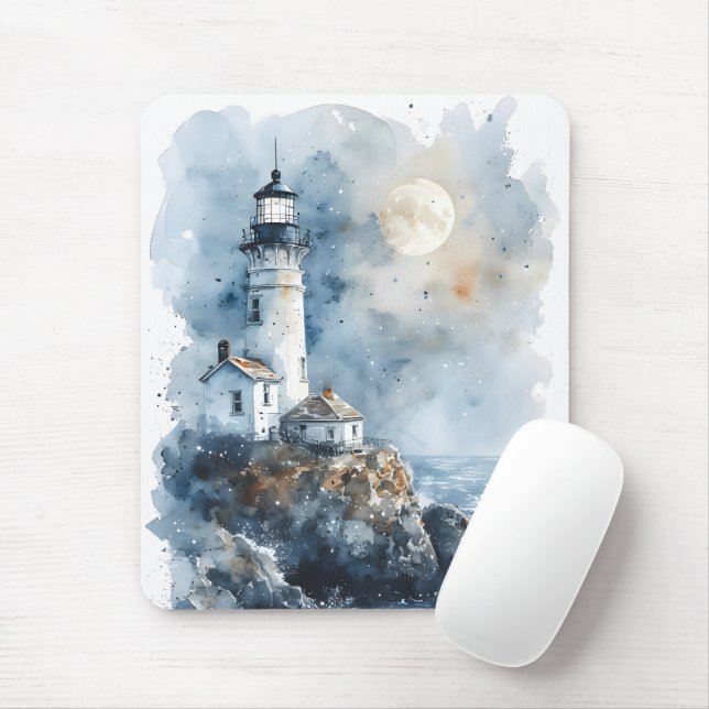 Mousepad Farol iluminado na costa rochosa (Com mouse)