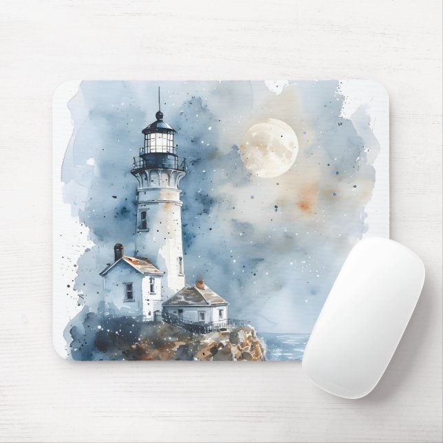Mousepad Farol iluminado na costa rochosa (Com mouse)