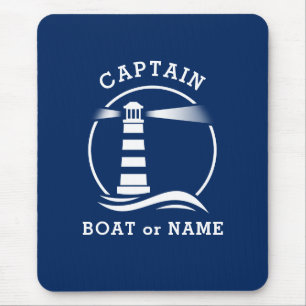 Mousepad Farol náutico Capitão e barco ou nome azul