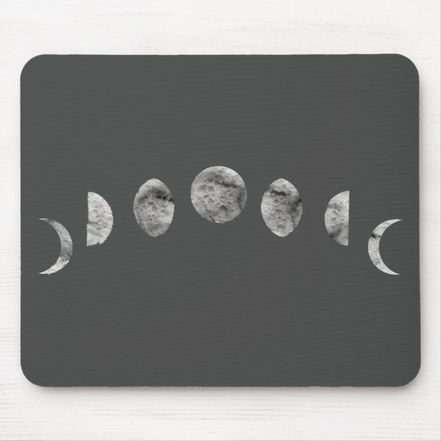 Mousepad Fases da Lua em Aquarela Preta e Branca Modernista (Frente)
