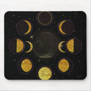 Mousepad Fases Mágicas da Lua Preta e Dourada