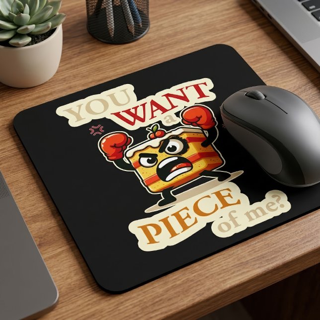 Mousepad Fatia de Bolo Bravo e Engraçado Pronta para Lutar  (Funny Angry Cake Slice Ready to Fight Cartoon. Mouse Pad)