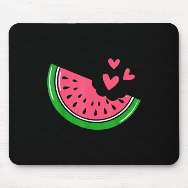 Mousepad Fatia de Melancia Fofa Mordida Com Corações Verão (Frente)