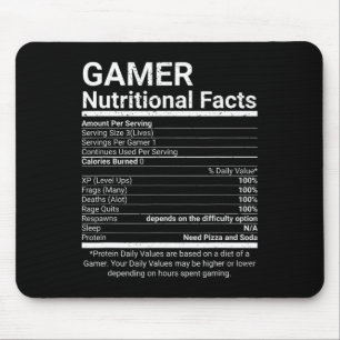 Mousepad Fatos de Nutrição de Gamer Video Games Nerd de Com