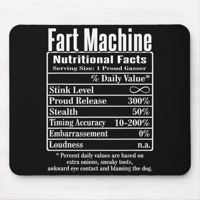 Mousepad Fatos de Nutrição Máquina de Peidar Piadas de Pai  (Frente)