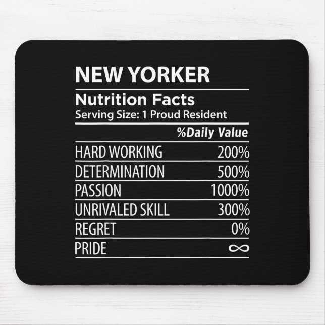Mousepad Fatos Nutricionais de Nova York Engraçado Orgulho  (Frente)