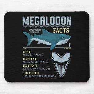 Mousepad Fatos sobre Megalodon Dente Fóssil de Tubarão Pré-