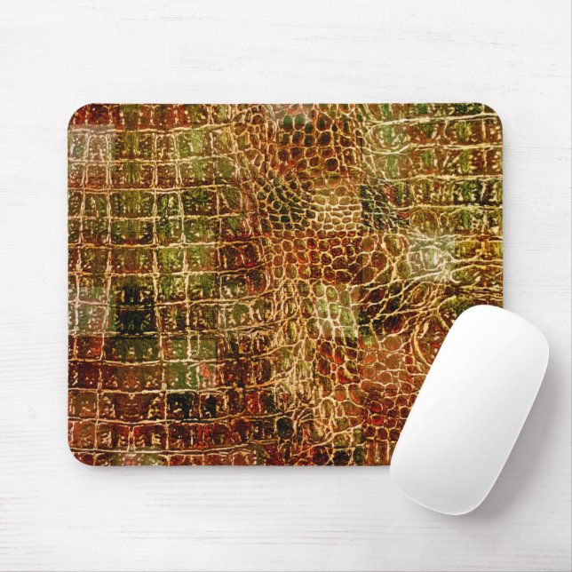 Mousepad Faux Alligator Animal Pele Couro Vermelho Castanho (Com mouse)