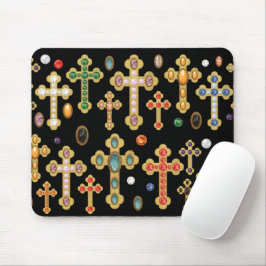 Mousepad Faux Birthstone Croses and Loose Gems on Black
