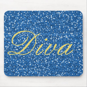 Mousepad Faux Glitter Diva Design em Azul