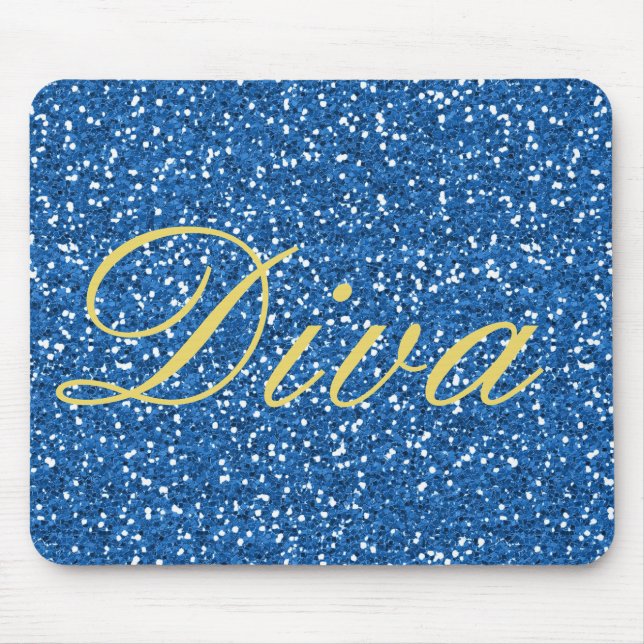 Mousepad Faux Glitter Diva Design em Azul (Frente)