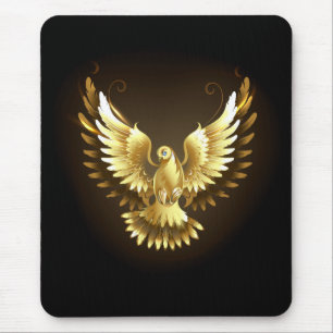 Mousepad Faux Gold Foil Peace Dove em Preto